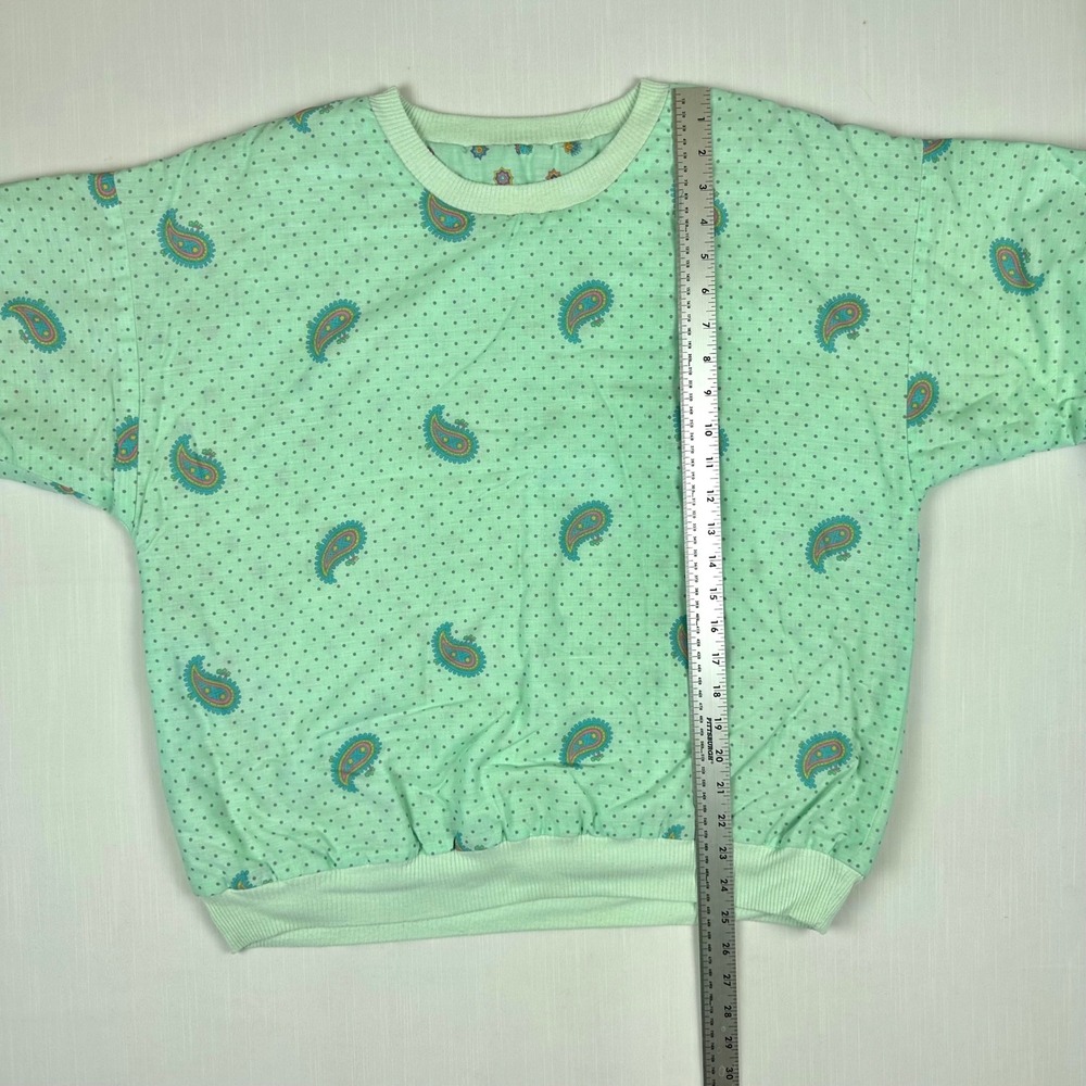Vintage Reversible Quilted Pullover Top Mint Green Paisley Polka Dot Floral - Picture 8 of 8